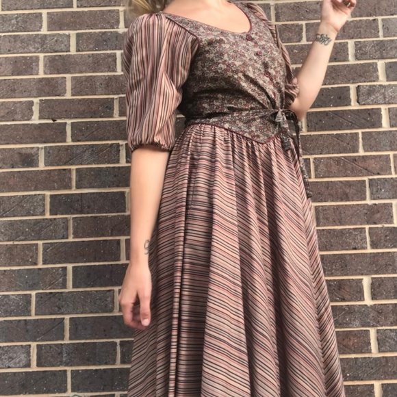 Vintage 70’s Midi Flowy Dress Prairie Cottagecore S. Howard Hirsh Boho Garden 10 - Picture 6 of 12